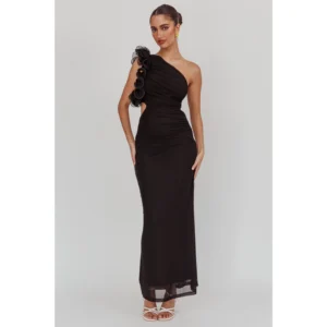 One Shoulder Mesh Maxi Dress