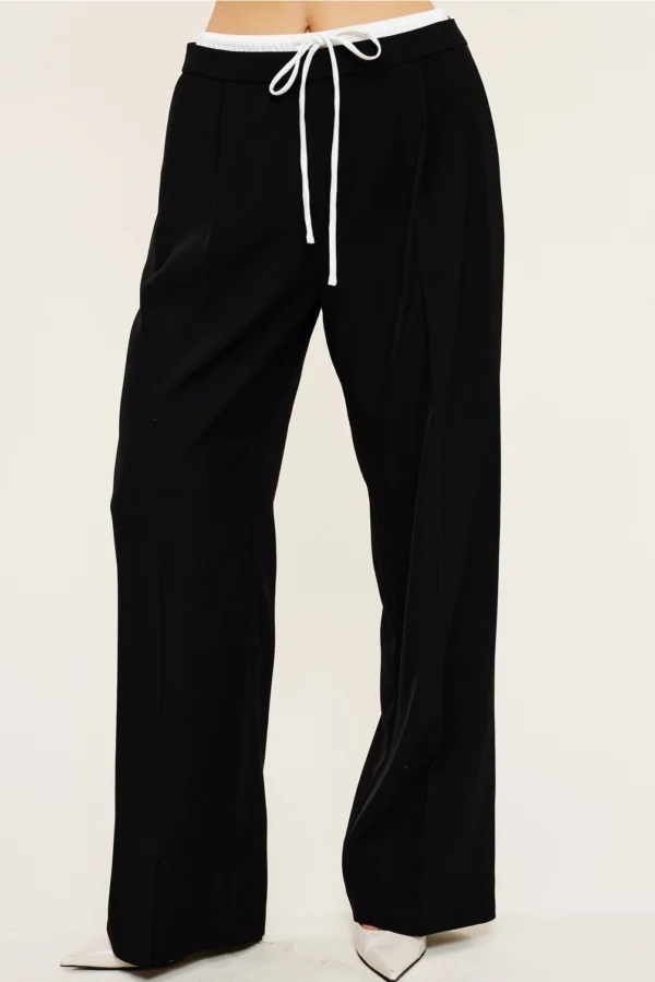 Trouser Pants with Satin-Effect Contrast Waistband